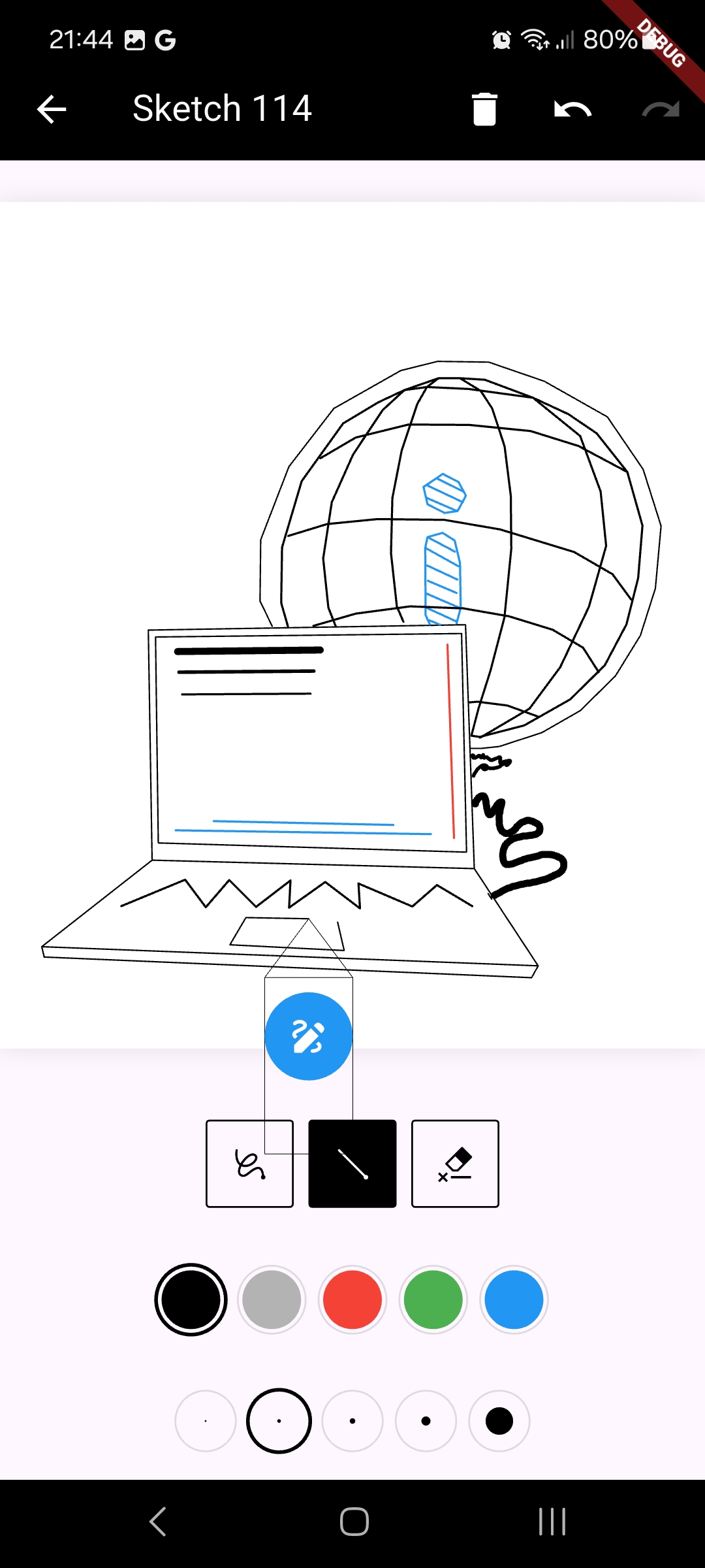 Screenshot of Super Pen, with the user drawing a Laptop